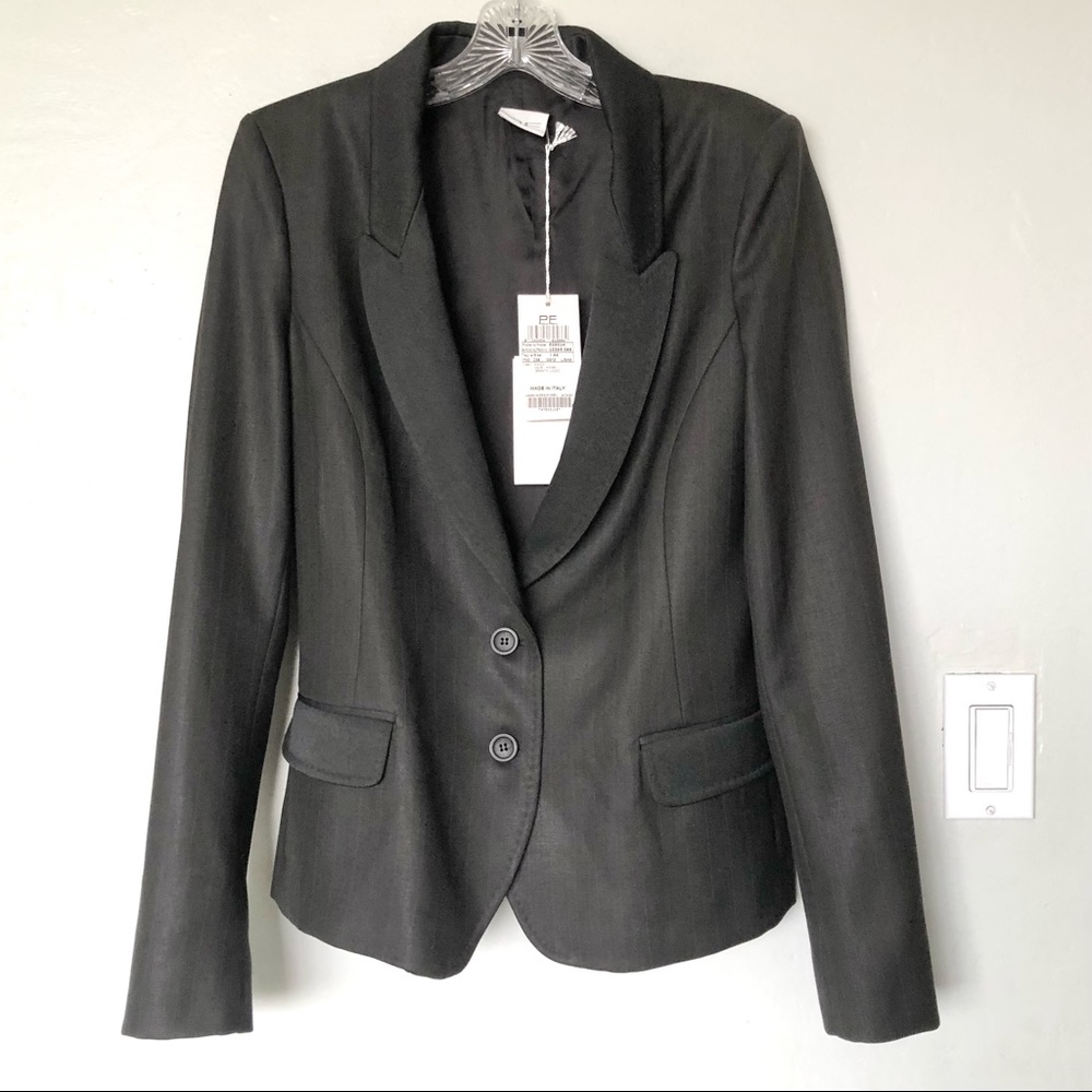 Paola Frani Pinstriped Double Button Blazer in Dark-Brown Size 8 US